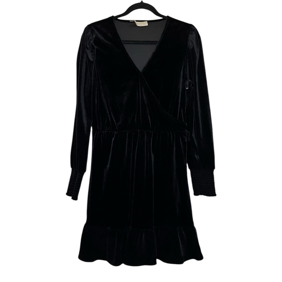 Anthem Velvet V Neck Dress Women S Black Witchy Long Sleeve Ruffles Gothic - Picture 1 of 10